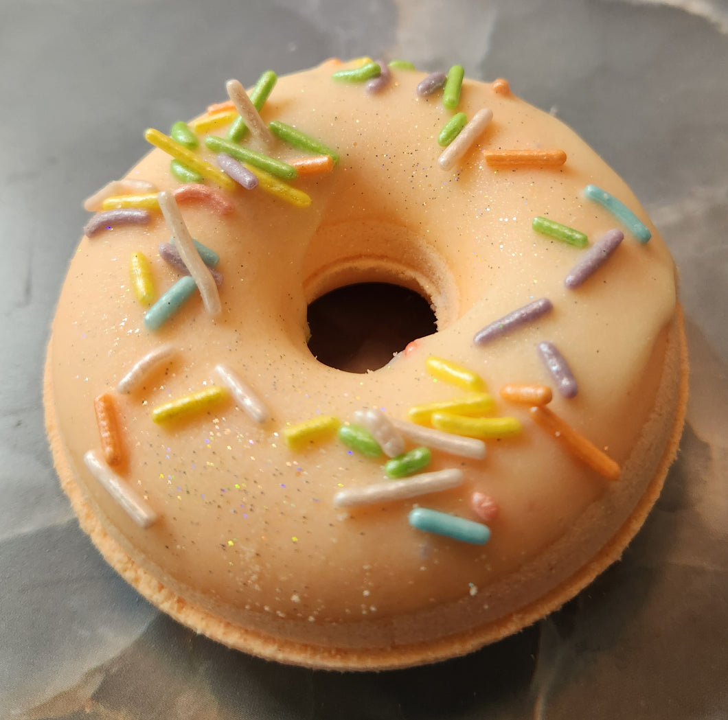 Peaches & Cream Donut Bath Bomb w/ cocoa butter drizzle and sprinkles