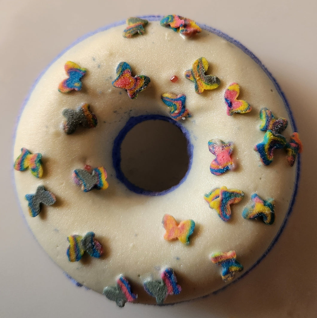 Raspberry and Vanilla Donut Bath Bomb - Cocoa Butter Drizzle & Sprinkles